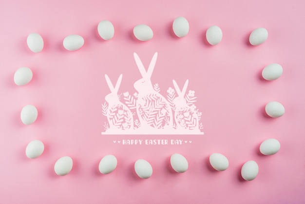 Download Free PSD | Easter day mockup with eggs and bunnies