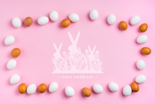 Download Easter day mockup with eggs and bunnies | Free PSD File