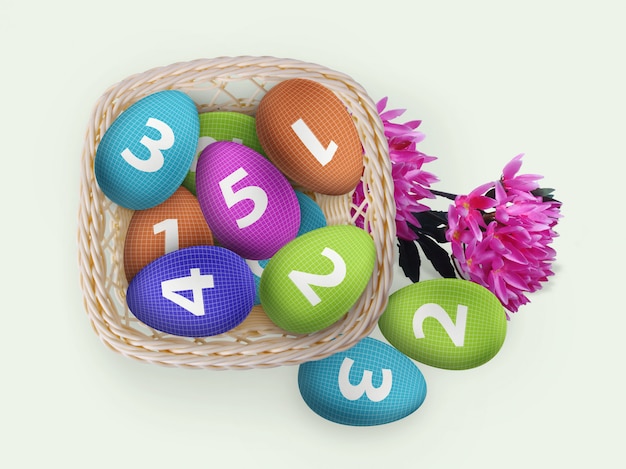 Download Premium PSD | Easter eggs in basket mockup with flowers
