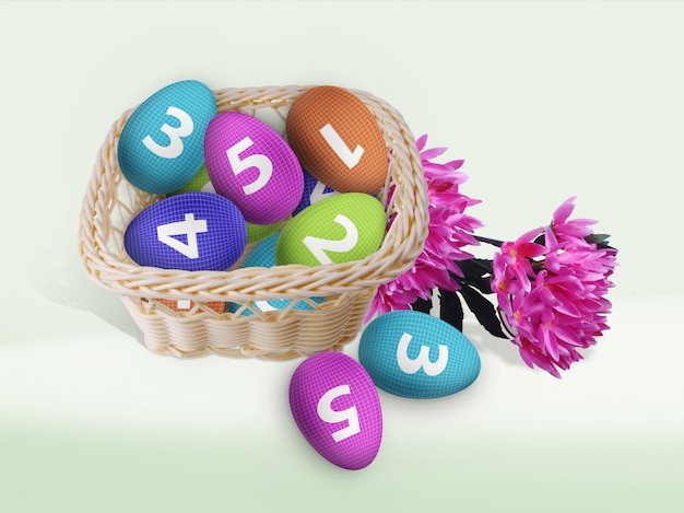 Download Easter eggs in wicker basket mockup | Premium PSD File