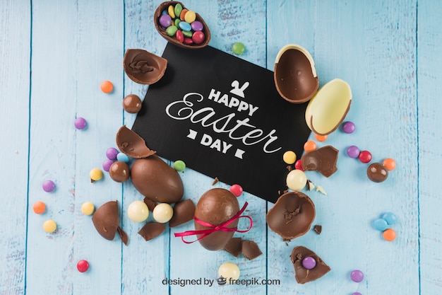 Download Easter mockup with broken chocolate eggs PSD file | Free Download