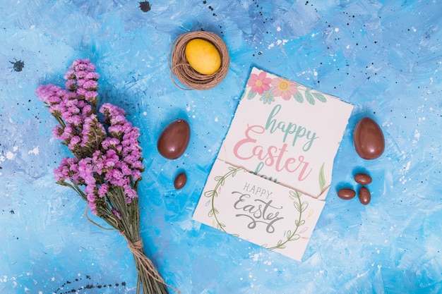 Download Easter mockup with card and chocolate eggs | Free PSD File