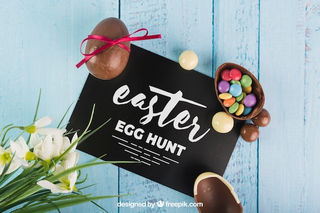 Download Easter mockup with choco eggs on envelope PSD file | Free Download