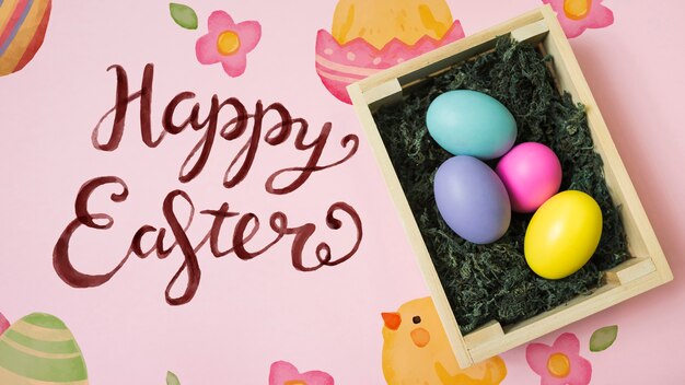 Easter mockup with colorful eggs box | Free PSD File