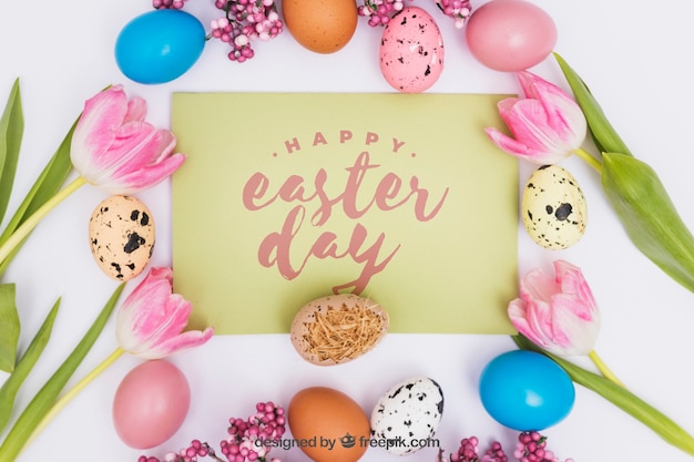 Download Easter mockup with colorful eggs | Free PSD File