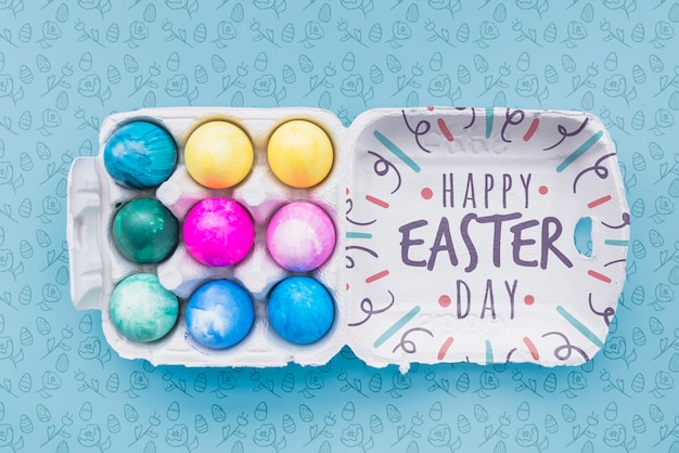 Free PSD | Easter mockup with colorful eggs