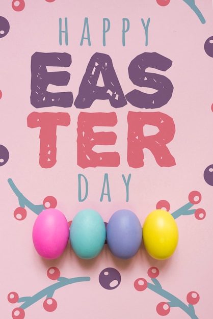 Easter mockup with colorful eggs | Free PSD File