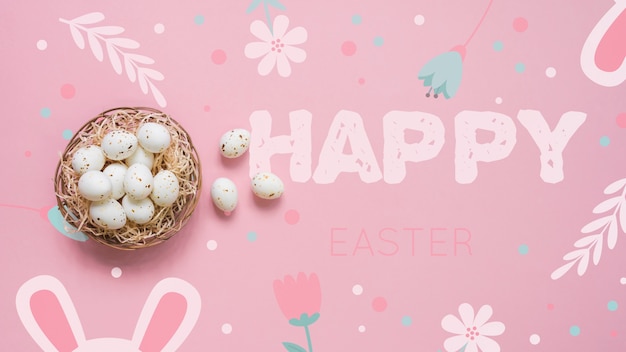 Free PSD | Easter mockup with egg basket