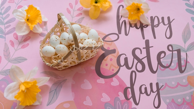 Download Easter mockup with egg basket | Free PSD File
