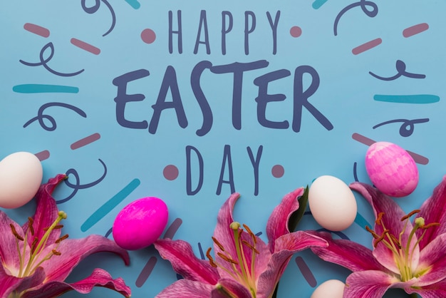 Download Easter mockup with eggs and flowers | Free PSD File