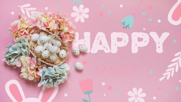 Download Easter mockup with eggs and flowers | Free PSD File