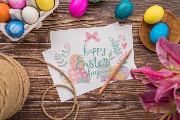 Download Easter mockup with rope and eggs | Free PSD File