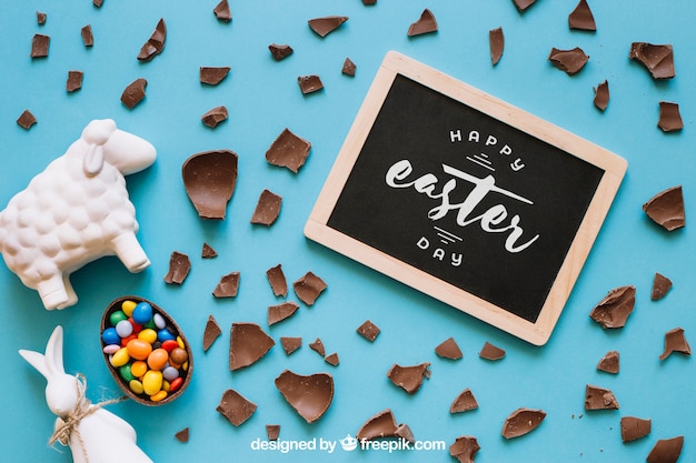 Download Easter mockup with slate and chocolate PSD Template