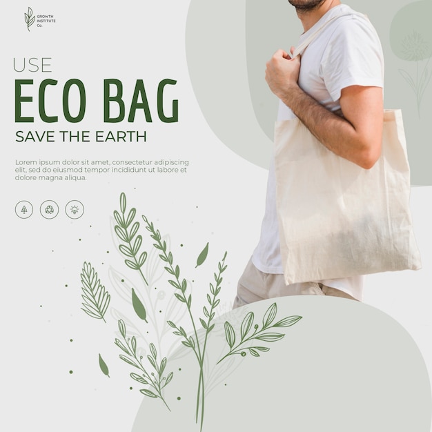 Free PSD | Eco Bag Recycle For Environment Square Flyer