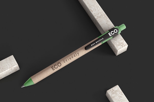 Download Eco pen with wood blocks scene mockup | Premium PSD File