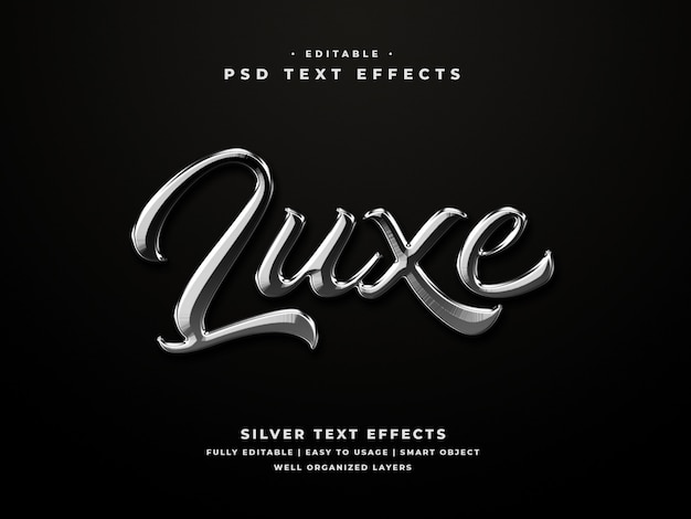 Editable 3d silver text style effect Premium Psd