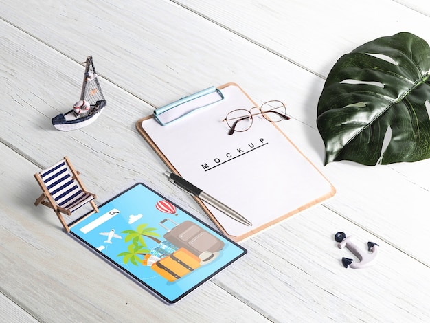 Download Editable isometric clipboard mockup with summer elements ...