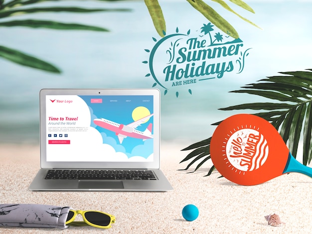 Download Editable laptop mockup with summer elements PSD file | Free Download