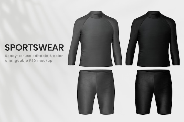 Download Free Psd Editable Men Sportswear Mockup Psd Rash Guard And Swim Shorts Apparel