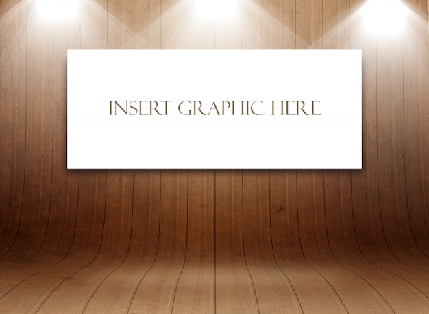 Download Free Psd Editable Mock Up With Blank Canvas In Curved Wooden Room Display