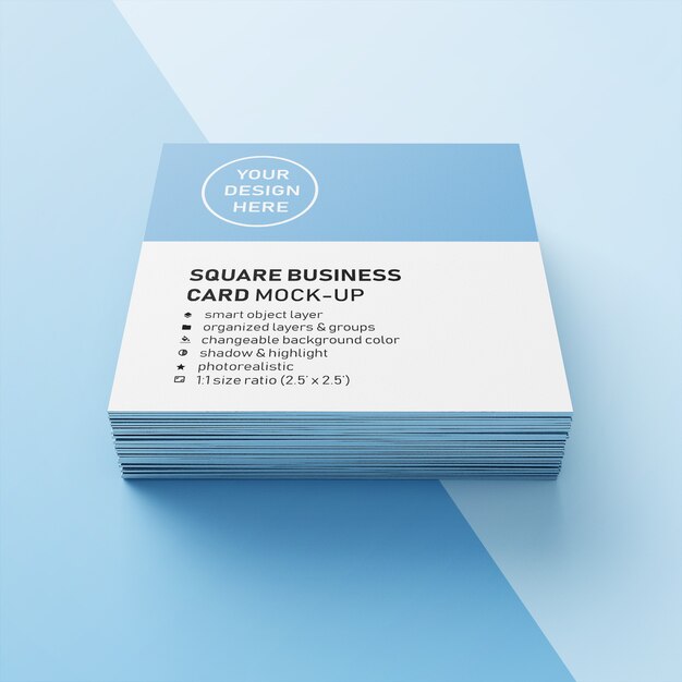 Download Editable realistic 90x50 mm stacked square business card with sharp corner mock up design ...