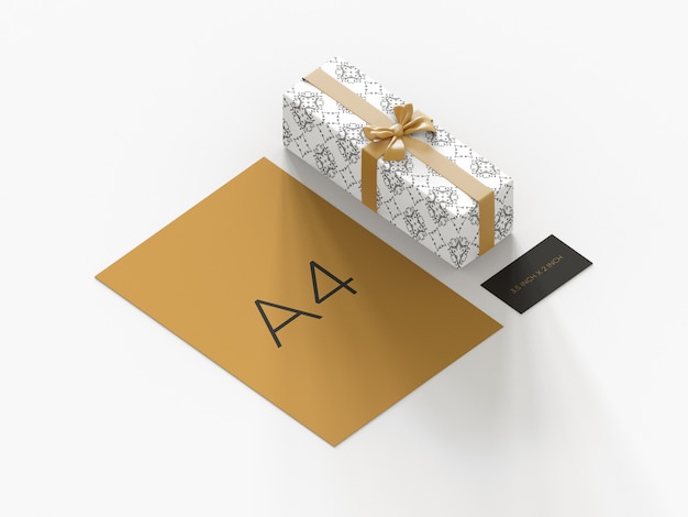 Download Editable stationery branding mockup with gift box ...