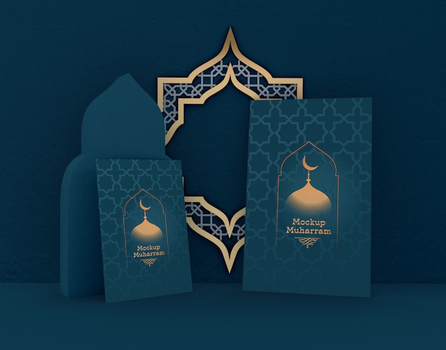 Premium PSD Eid mubarak, greeting card mockup. traditional islamic