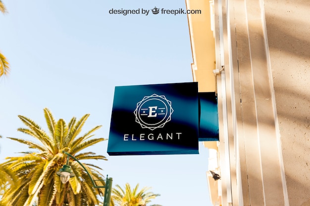 Elegant blue shop sign mockup PSD Template