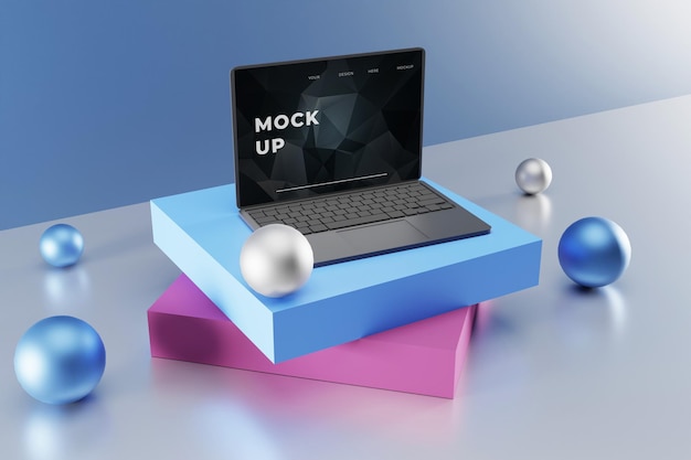 Download Premium PSD | Elegant laptop mockup with colorful podium