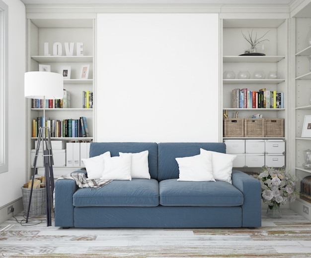 Download Elegant living room with sofa and mockup wall | Free PSD File