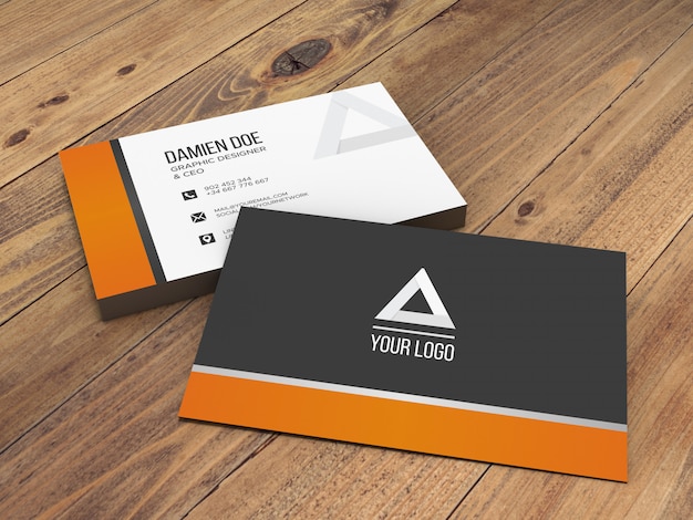 Elegant realistic wooden background business card mockup Free Psd