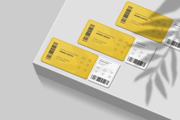 Download Premium Psd Elegant Rounded Corner Boarding Pass Or Airplane Ticket Mockup With Shadow Overlay