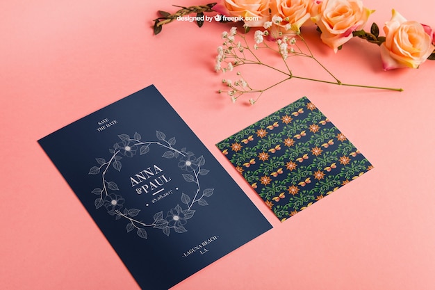 Elegant stationery wedding mockup with cards PSD Template