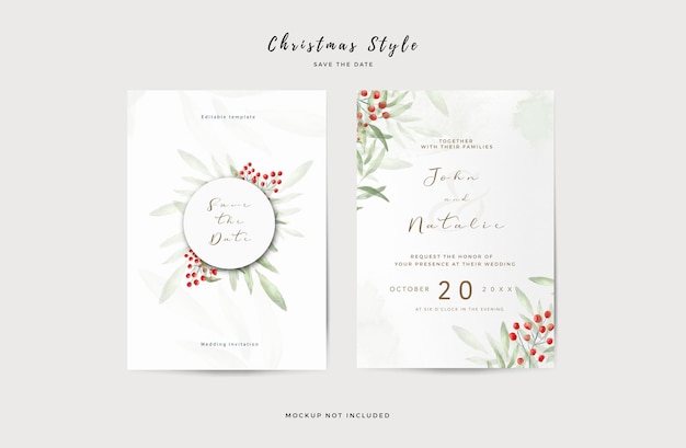 Elegant wedding invitation template with watercolor leaves Free Psd