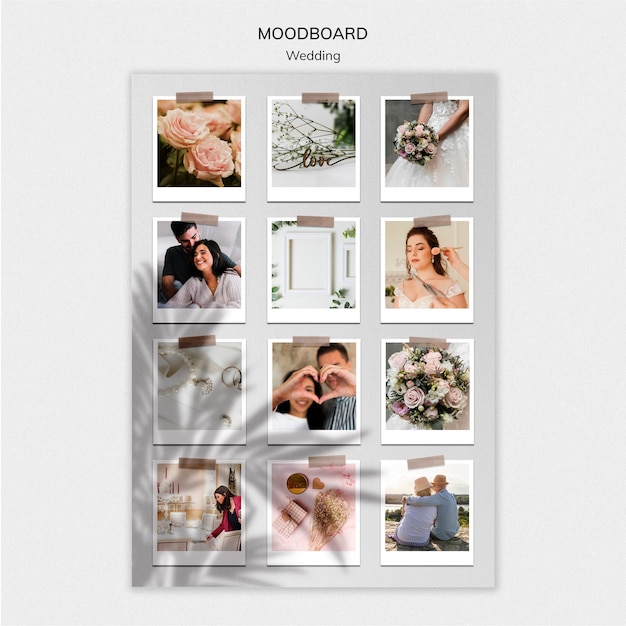 Elegant wedding moodboard template PSD file Free Download