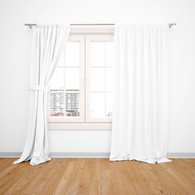 Free PSD | Elegant window with white curtains, wooden floor