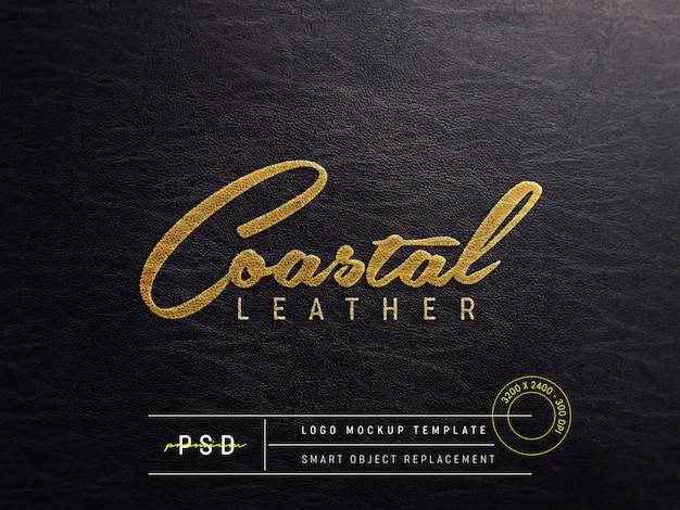 Embossed logo mockup on black leather Premium Psd