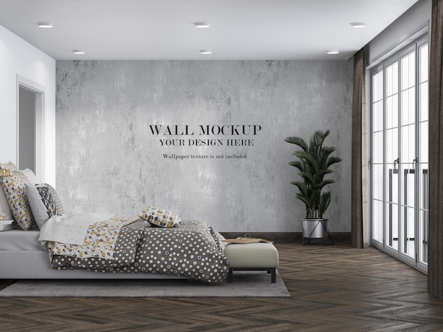 ミニマリストの家具で寝室を設計するための空の壁 プレミアムpsdファイル