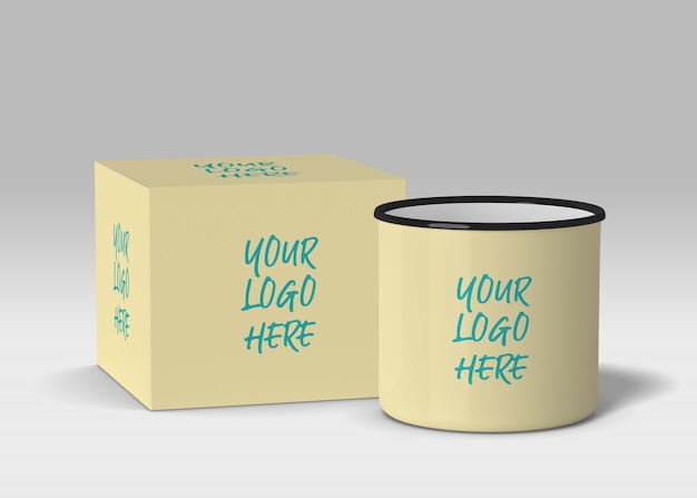 Download Enamel mug with box mockup | Premium PSD File