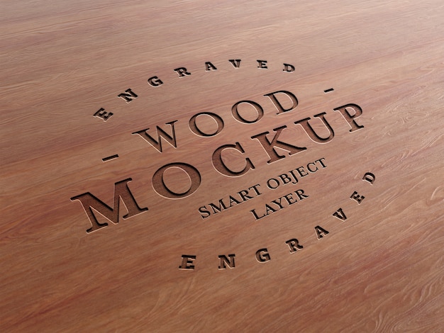 Engraved wood text effect mockup Premium Psd