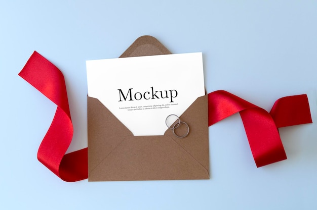 Download Free Psd Envelope With Red Ribbon And Rings Mockup