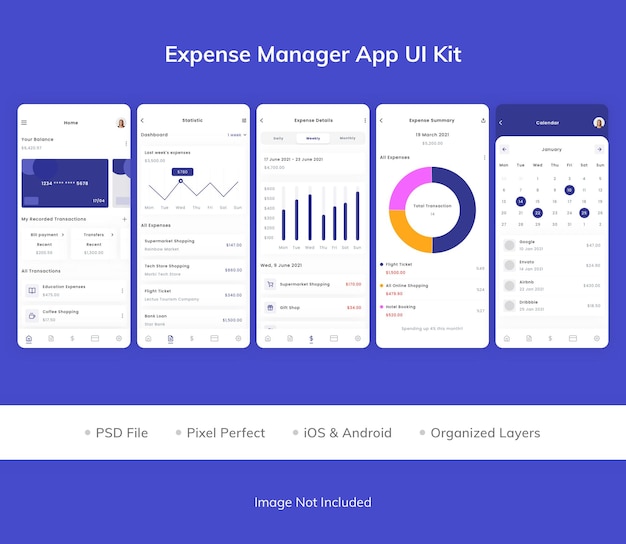 Premium PSD | Expense manager app ui kit