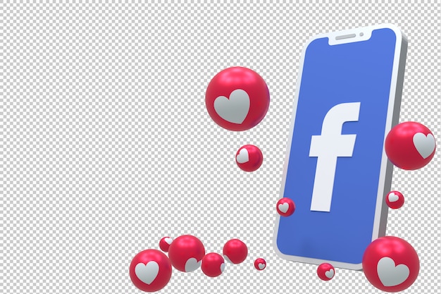 画面上のfacebookアイコンスマートフォンまたはモバイルの3dレンダリングとfacebookの反応が大好き すごい 絵文字の3dレンダリングのように プレミアムpsdファイル