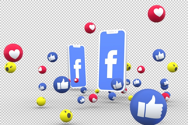 Premium Psd Facebook Icon On Screen Smartphone And Facebook Reactions Love On Transparent Background