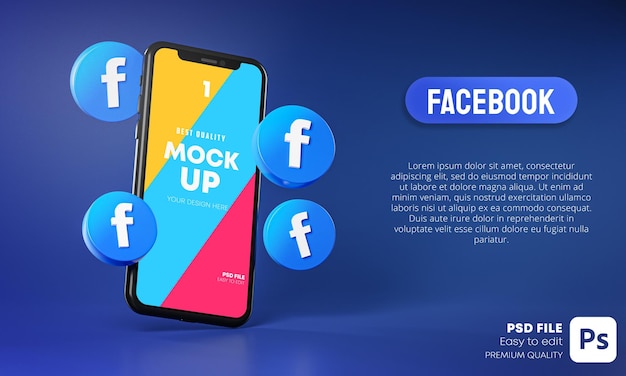 Download Premium Psd Facebook Icons Around Smartphone App Mockup 3d