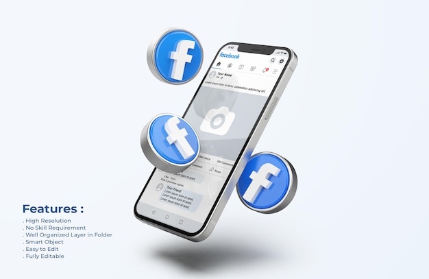 Download Free Psd Facebook On Mobile Phone Mockup With 3d Icons