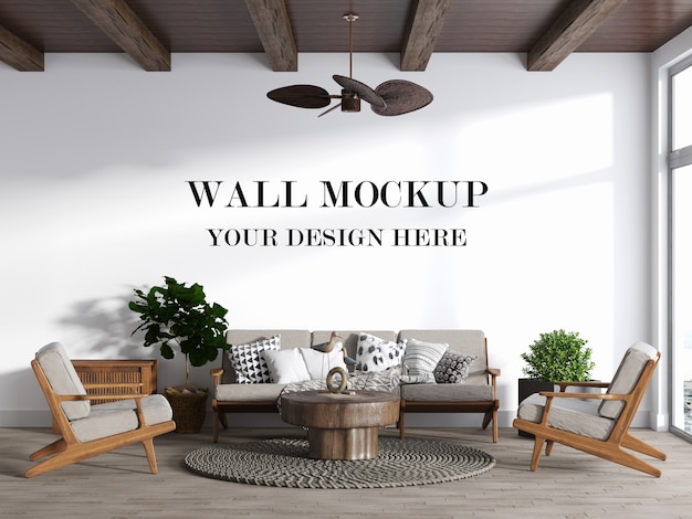 Download Premium Psd Farmhouse Living Room Wall Mockup With Sofa And Chairs