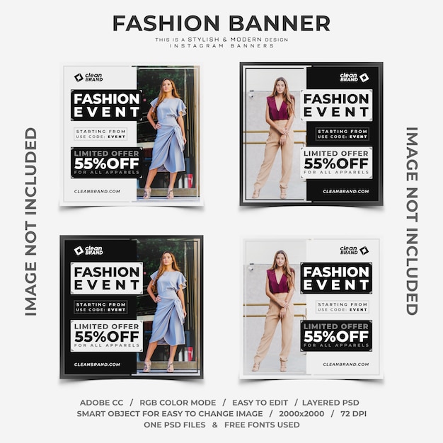 Fashion event discounts instagram banners Premium Psd