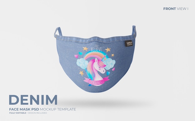 Download Fashion face mask mockup in denim fabric | Free PSD File