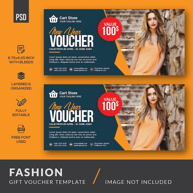 Fashion gift voucher template Premium PSD File